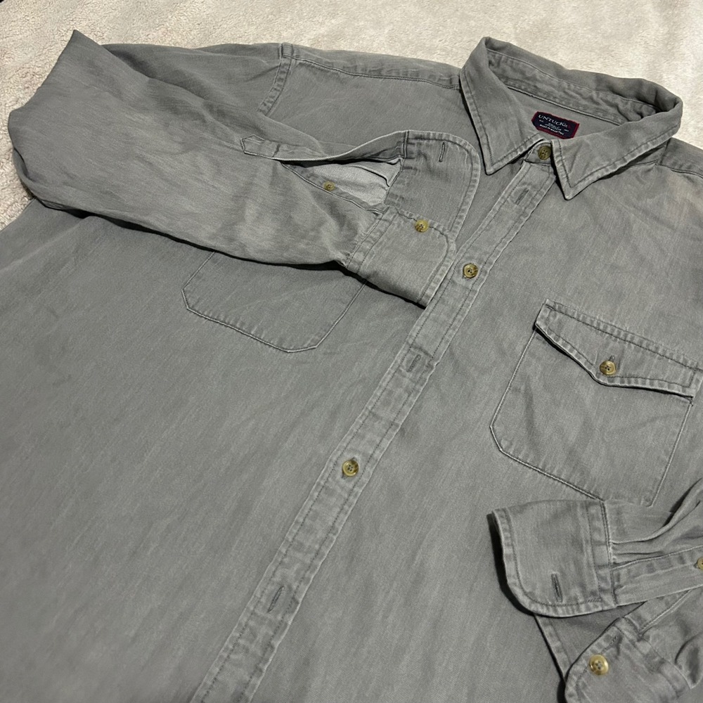 UNTUCKit Button Down Shirt Mens XXXLC Gray Chambray Long Sleeve Dual Pocket 0655